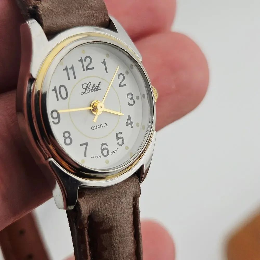 LTD Women's Two Tone Quartz Watch Brown Leather Band Simple Casual Everyday